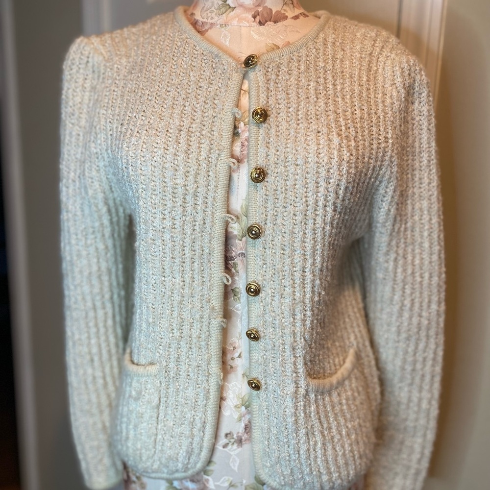 Cream Knit Cardigan with Gold Accents
